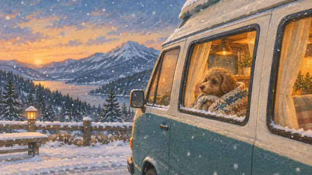 車の中でくつろぐ犬。犬と車中泊の持ち物リストの記事。